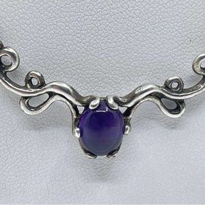 925 Silver Filigree Necklace w/ Purple Amethyst Cabochon